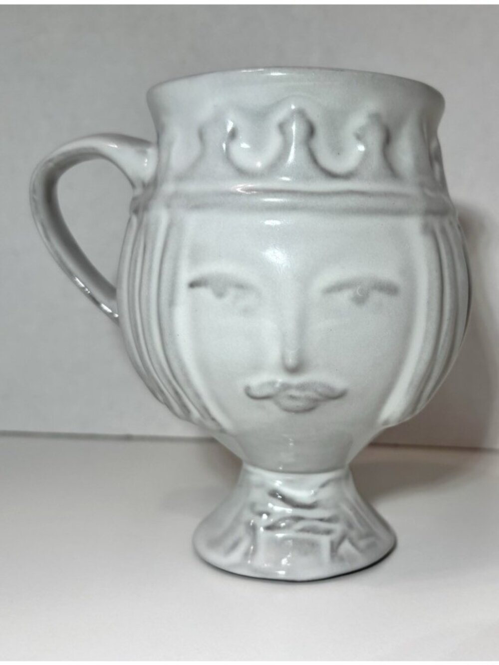 Jonathan Adler Gray Pottery Mug Utopia Two Faced King & Queen Signed